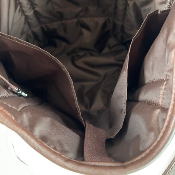 Lands End Sherpa Tote Bag Faux Leather Accents Cream Brown - Picture 9 of 15